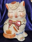 VINTAGE SHAWNEE  POTTERY PUSS'N BOOTS COOKIE JAR. 10" EXCELLENT. FLORAL PATTERN