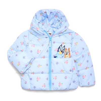 Disney Bluey Bingo Girls Puffer Jacket Size 2T 3T 4T Toddler 3 4 Coat Hoodie Dog