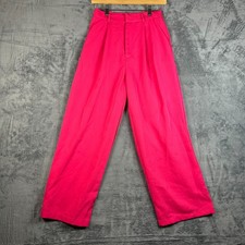 Unbranded Women Pink Pleated Trouser Pants Relaxed Mid Rise Straight Leg XS