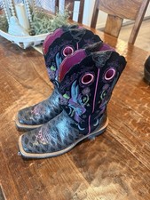 Ariat Women's Western Boots Black Pink Floral Embroidery Square Toe 7.5