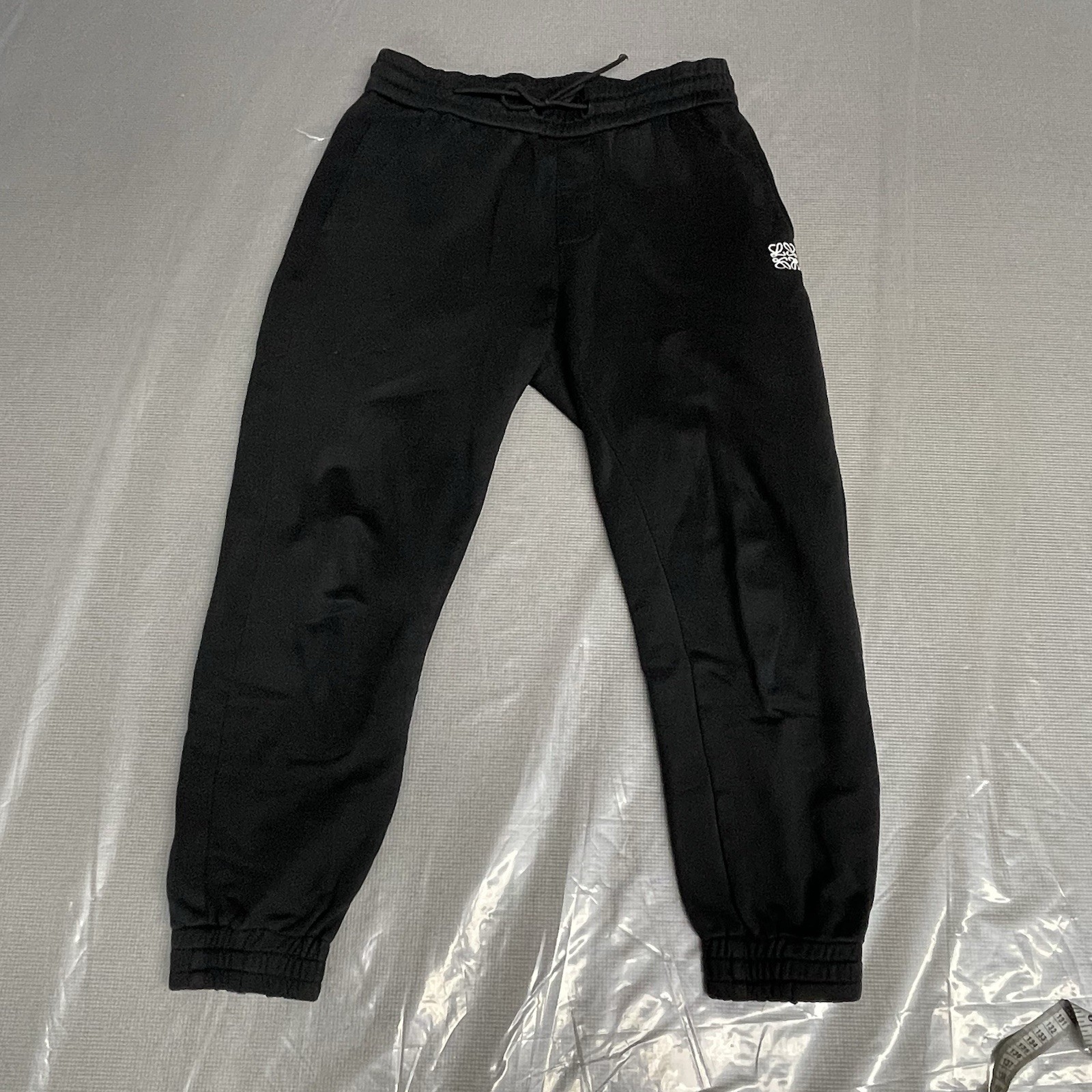 Pantalones de chándal Loewe negros de algodón cintura elástica bolsillos con cordón W30 L25.