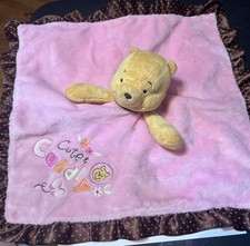 WINNIE the POOH Pink  Brown LOVEY SECURITY BLANKET Disney Baby Cute  Cuddly