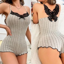 Women's Sexy Butterfly Lingerie Soft Sleepwear Lace Bodysuit Nightwear Babydoll