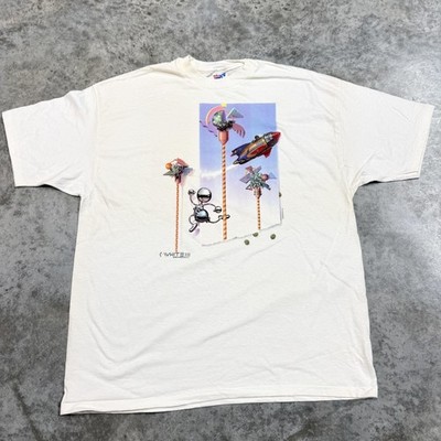 Vintage Charles White III Shirt Mens 2XL White Space Robot Graphic Hanes 90s