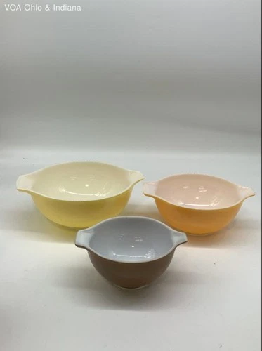 Vintage Pyrex Cinderella Bowl 3pc Set 441 442 443 Yellow Orange Brown