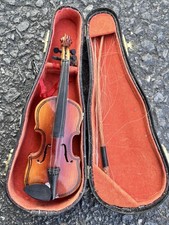Vtg Miniature 6x2 1/4" Wooden Violin With Bow And Case. Beautiful Condition