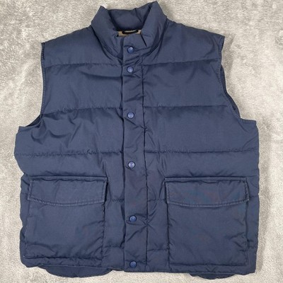 Cabela's Goose Down Puffer Vest Mens Large Navy Fleece Lined Outdoor Zip Snap