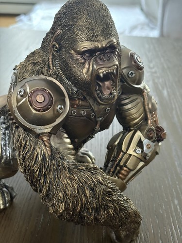 Steampunk Angry Gorilla Statue Fighting King Kong Hand Painted Sculpture Resi...