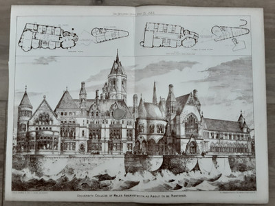 1887 Antique Print Aberystwyth University College Wales Architecture