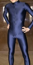 Men Catsuit 330-89 Long Sleeve High Collar Zipper Front Dark Blue Spandex Size S