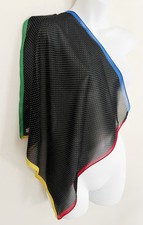 Vintage WORTH 100 Silk Scarf Black Polka Dot Colored Edges 18-1/2 Square