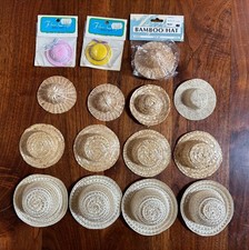 VINTAGE 16 ASSORTED MINIATURE DOLL HATS PLASTIC BAMBOO STRAW HATS