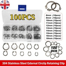100pcs 304 Stainless Steel External Circlip Retaining Clip Ring Kit 8-18mm UK
