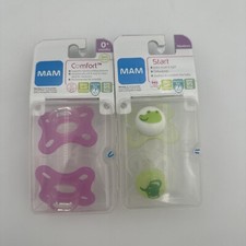 Lot of 2 MAM 100 Silicone Pacifiers for Newborn  0 Months Pink  Green NEW