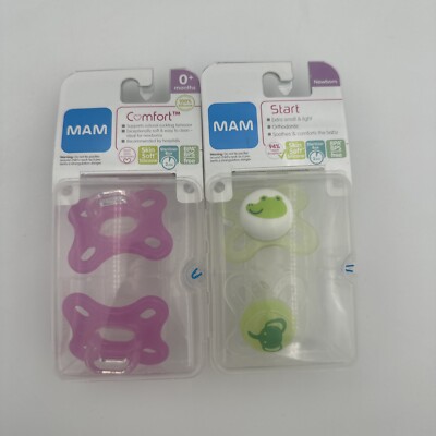 Lot of 2 MAM 100% Silicone Pacifiers for Newborn & 0+ Months Pink & Green NEW
