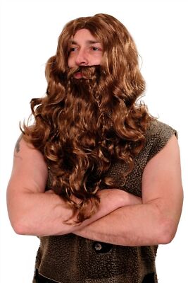 Perücke Bart Vollbart Karneval Wikinger Viking Berserker Barbar braun WIG007-P8