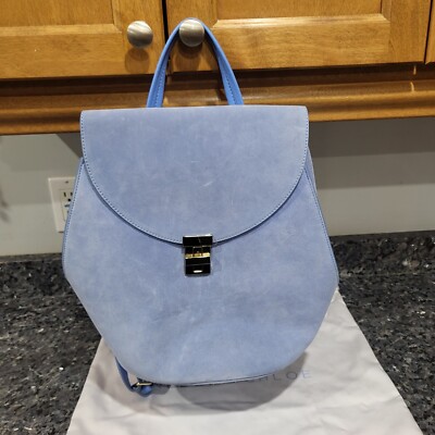 NEW Neely & Chloe Suede Leather gold Hardware Backpack light blue bag $175
