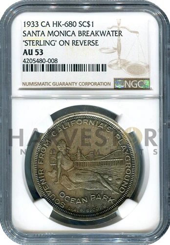 1933 SANTA MONICA BREAKWATER - HK-680 SILVER - NGC AU53 - ONLY 13 IN THIS GRADE