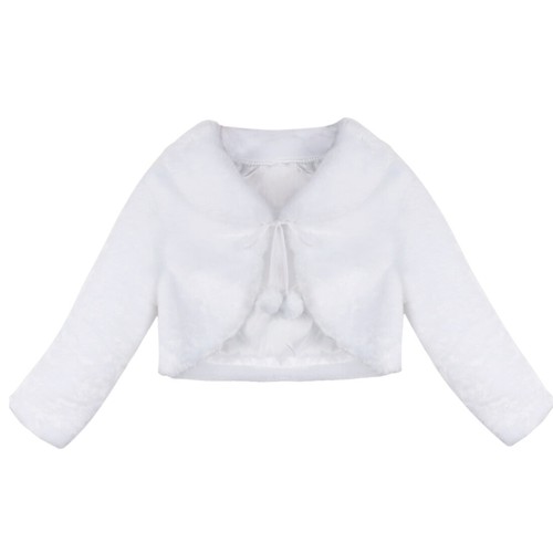 Girls Faux Fur Long Sleeve Jacket Coat Wedding Shawl Bolero Shrug Winter Outwear - Picture 6 of 30