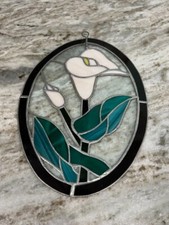 Stained Glass Oval Flower Design Wall/Window Hanging Beautiful 