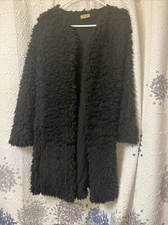 PIKO 1988 FUZZY LONG BLACK OPEN BLAZER JACKET EVENING COAT M/L 