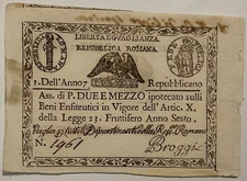 2,5 PAOLI ASSEGNATO ROMA BANCONOTA  1798 REPUBBLICA ROMANA TIMBRO OTTAGONALE