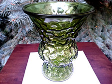 Jarrón vintage de vidrio arrugado verde esmeralda tamaño jumbo 10" de E.O. Brody Glass Co.