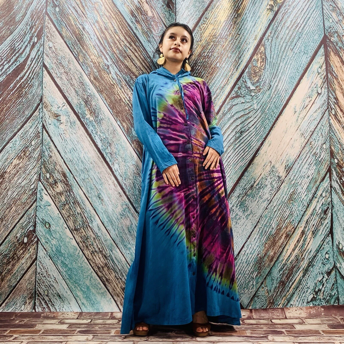 Dream Hand Tie Dye Duster Hoodie Cardi Kimono Shirt Festival Dress Tunic Boho