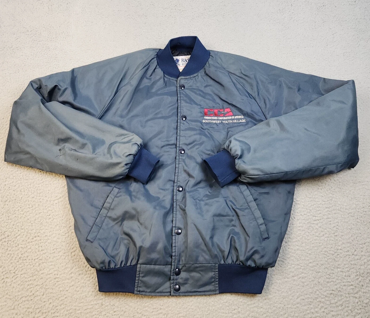 Giacca Bomber Vintage Raso Uomo Grande USA Union Made Trapuntata Foderata Full Snap Coach