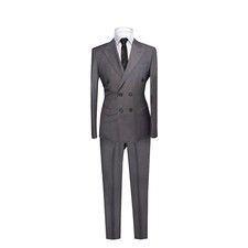 Slim Fit Herrenanzug in Grau Doppelreiher mit Weste-Smoking-Anzug-Hochzeit-Bühne