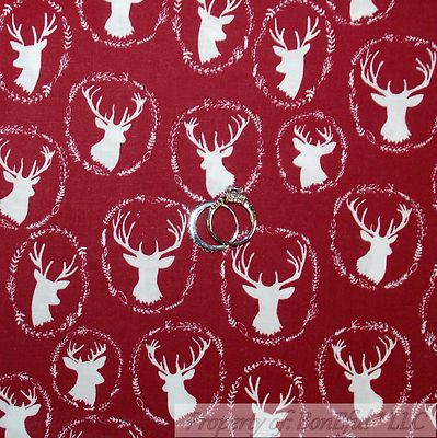 BonEful Fabric FQ Cotton Quilt Green White Deer Buck Leaf Hunt Log Cabin US Xmas