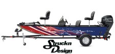 Patriotic US Flag Distressed Blue Red Fish Bass Boat Black Decal Wrap USA Vinyl