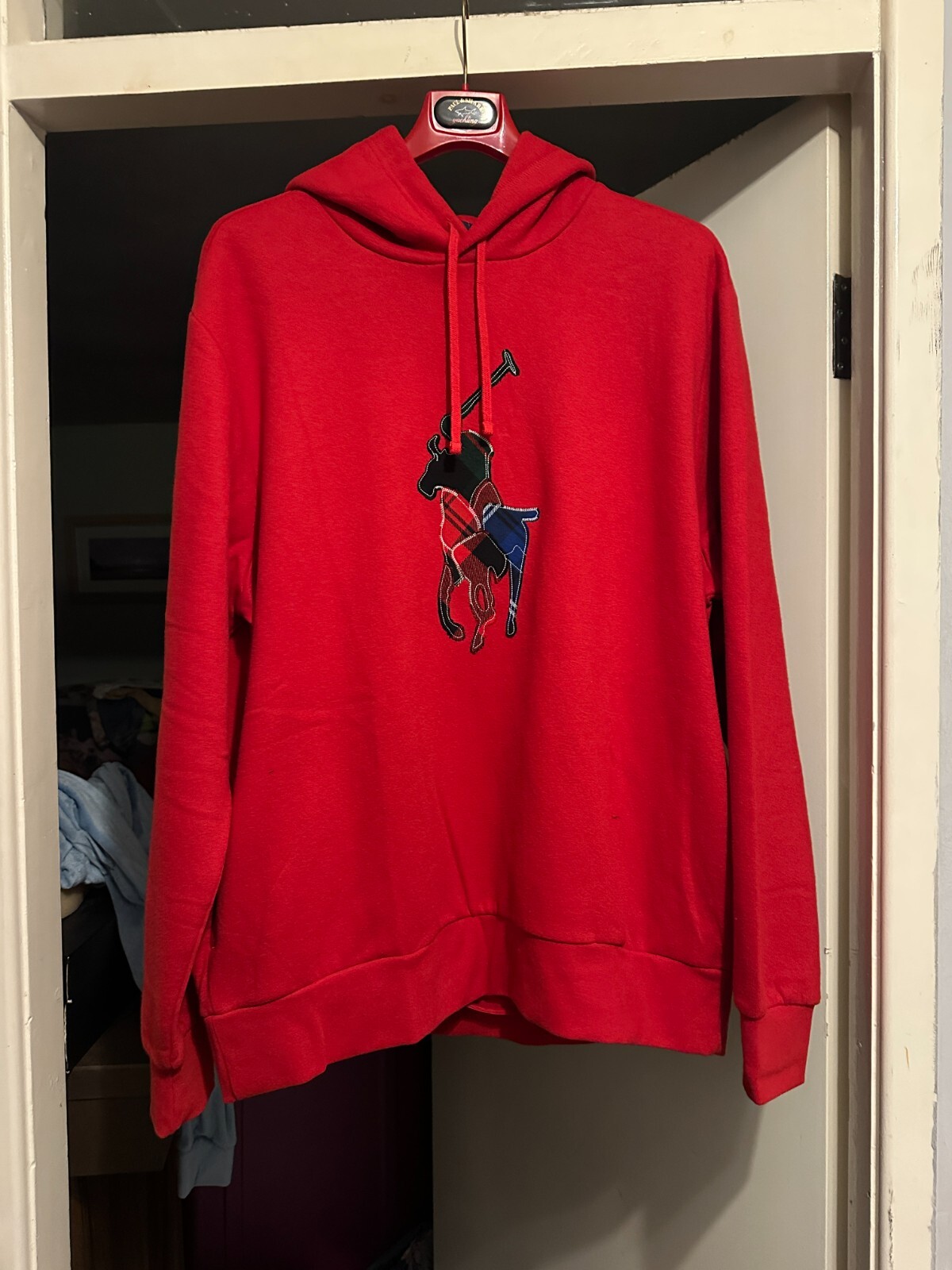 Polo Ralph Lauren Uomo Classici Rosso The Rl Pile Plaid pony Felpa con Cappuccio Autentica