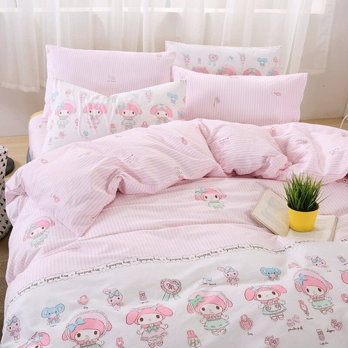 Cartoon My Melody Cotton Quilt Cover Sheets Pillowcase Pink Stripe Bedding Set - Picture 3 of 10