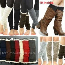 2 Pack Women Crochet Knit Lace Trim Boot Knee High Cuff Toppers Long Leg Warmer 