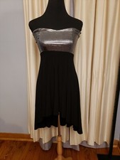  FD Size Small Sexy Black Silver Sleeveless Party Dress Hi Lo 
