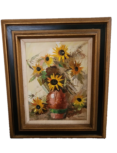 Vintage A Buratti Signed Oil Painting Framed Daisy's Black Eyed Susan Flowers