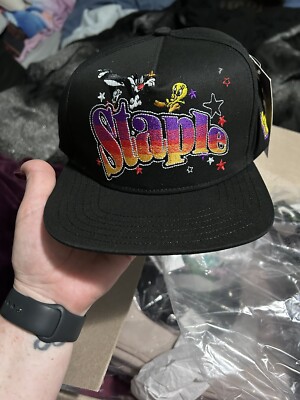 Looney Tunes  That s All Folks  SnapBack Hat Cap Tweety Jeff Staple Pigeon Black