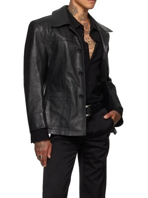Leather Jacket Men's Biker Motorcycle Style Men Sheep Skin Racer Soft Black 1
