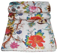 Indian Handmade Floral Throw Blanket Bedspread Queen Cotton Kantha Quilt Throw