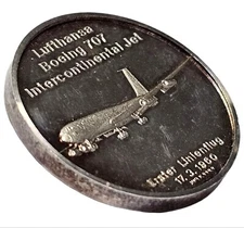 1960 Lufthansa Boeing 707 Intercontinental Jet .999 Silver Proof Medal # 1125