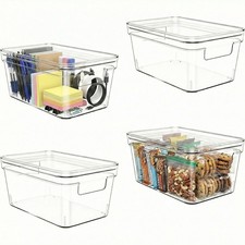 Clear Plastic Storage Bins with Lids and Handles Stackable Organizer Contai...