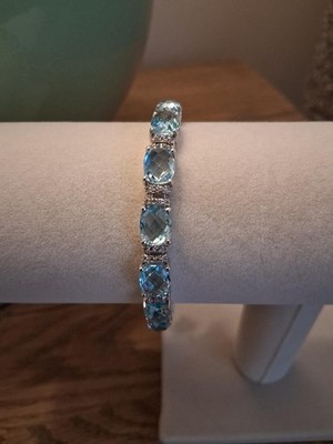 SKY BLUE TOPAZ WHITE TOPAZ BRACELET IN PLATINUM OVERLAY STERLING SILVER 7.50 IN
