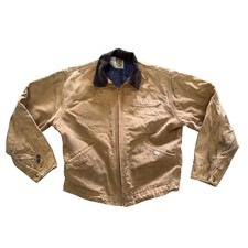 Carhartt Detroit Jacket Mens L Tan Fair Distressed Blanket Lined Duck Canvas