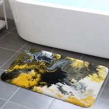 Marble Bath Rug, Abstract Black Gold Wall Art, Vintage White Grey Yellow Non ...