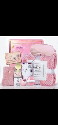 Arsacia Pink Floral Women's Bath Gift Basket Set Soap Bath Bomb Candle