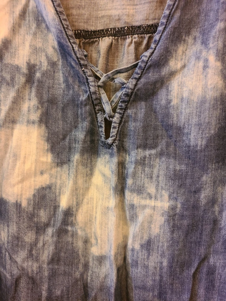 Top túnica para mujer Melissa McCarthy Seven7 boho artística azul cambray talla 2X Foto 4 de 4