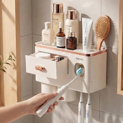 Toothbrush Holders Bathroom Accessories with Toothpaste Dispenser, 2 Cups