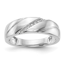 10K White Gold .03 Ct Round Cut Diamond Mens Wedding Band Ring Size 10