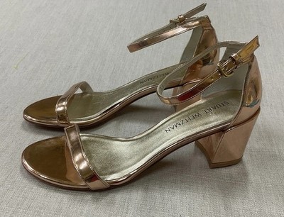 STUART WEITZMAN Womens Sandals Rose Gold Mirror Leather Adj Block Heel 7.5M